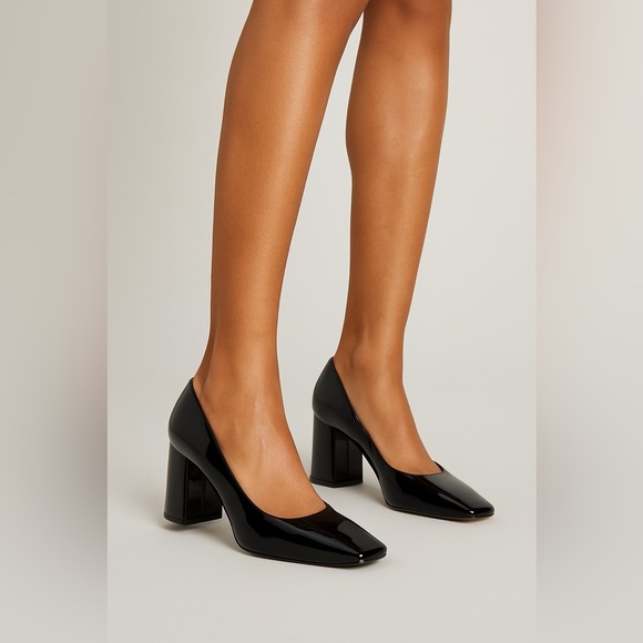 Marc Fisher LTD Black Patent Leather Pumps Women’s 8.5M | Square Toe Block Heel - Picture 2 of 7